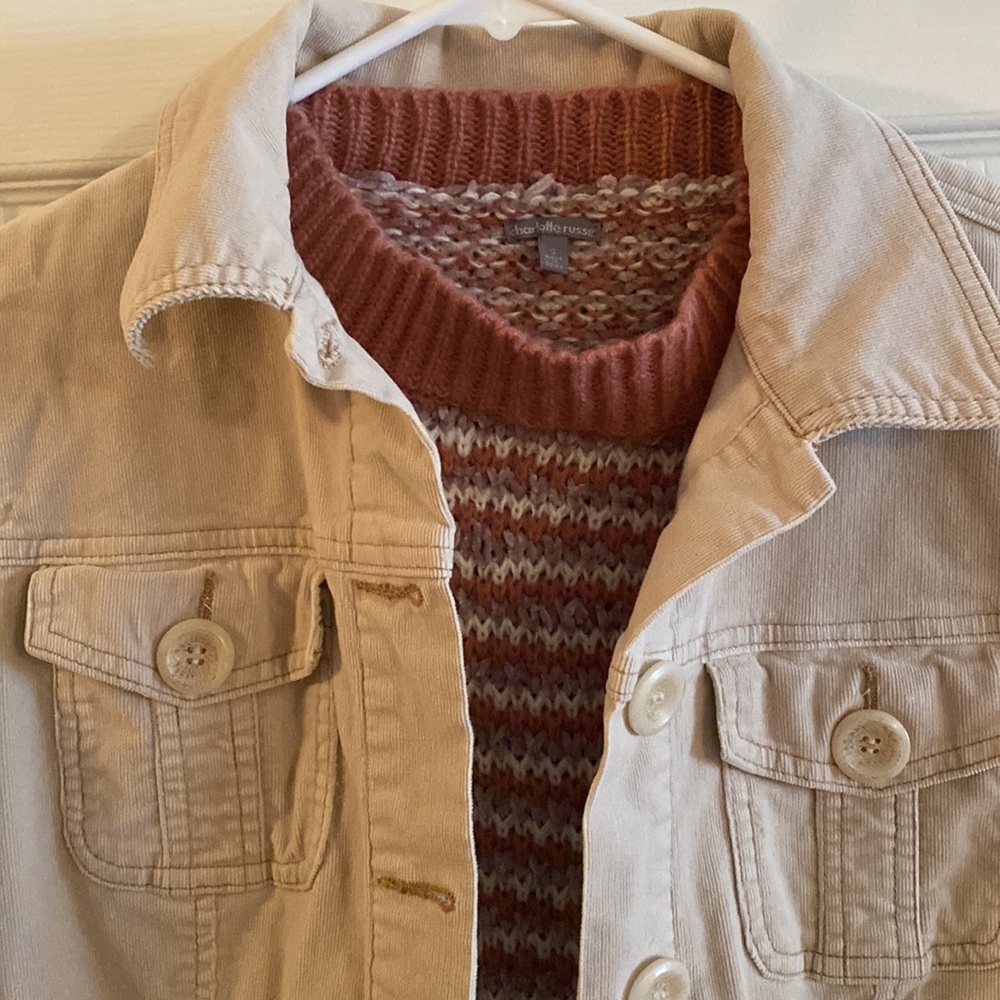 Crop Knit Sweater by Charlotte Russe & Corduro 4 pocket Jacket by No Boundaries